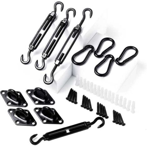 Kit d’installation murale pour voile solaire – Fixations inox avec œillets et mousquetons – Compatible voiles d’ombrage pour extérieur (1/5)