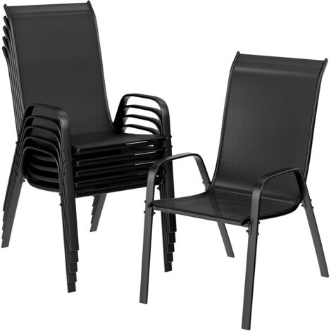 Lot de 6 chaises de patio empilables – Chaises de salle à manger d’extérieur, dossier haut, capacité 150 kg, métal robuste antirouille, résistantes aux intempéries (1/4)