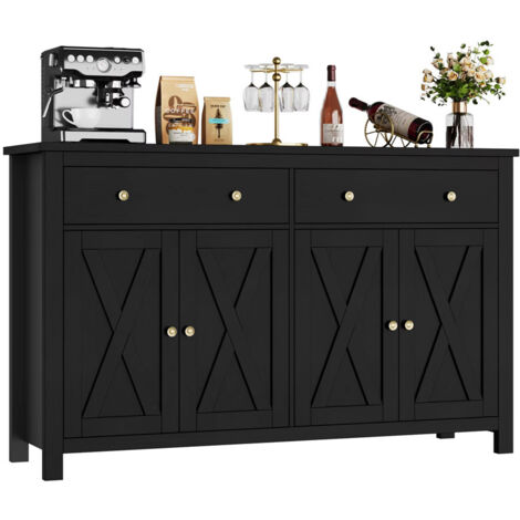 Sideboard 140×40×89 cm, Meuble de Cuisine avec 2 Tiroirs et 4 Portes pour Salon et Salle à Manger, Noir (1/5)
