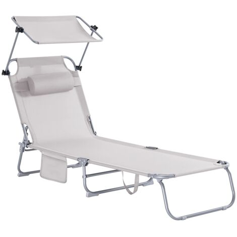 Transat Jardin Extérieur Pliable Bain de Soleil avec Oreiller Chaise Longue Relax avec Pare-Soleil et Poche Latérale Mobilier de Jardin pour Terrasse Plage Piscine 155x56x81cm, Beige (1/5)