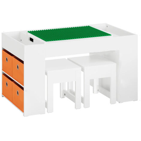 Table enfant avec 2 chaises – Meuble de jeu avec espace de rangement – 87×50×50 cm – Couleur blanche (1/5)