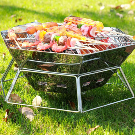 Grill barbecue charbon inox pliable extérieur, poignée T1, plateau à charbon amovible, brasero léger de style japonais, facile à transporter (1/5)
