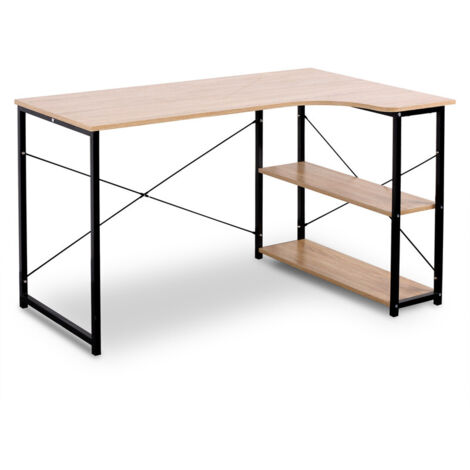 Bureau en L multifonction – Poste de travail pour ordinateur et laptop – Bureau gaming, bureau d’étude et table de repas,Chêne clair et noir (1/5)