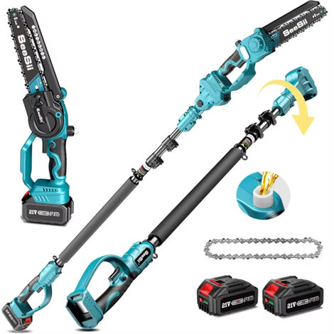 Tronçonneuse Électrique Seesii 8 Pouces Sans Fil avec Perche Télescopique 3 m – Scie à Branches Hautes pour Élagage et Coupe d’Arbres, Sécateur de Branches, 2 Batteries 4.0Ah Incluses