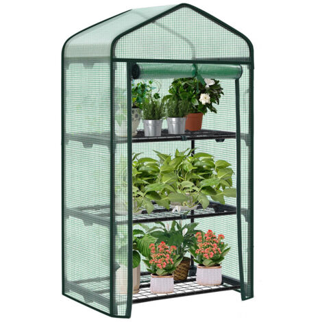 Support de plantes extérieur 3 étages – étagère de jardin avec porte enroulable – protection contre le froid et la météo,Blanc (1/5)