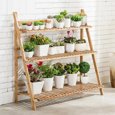 Support de plantes en bambou à 3 étages – étagère escalier pour fleurs – rangement jardin et balcon – 70×38×97 cm (1/5)