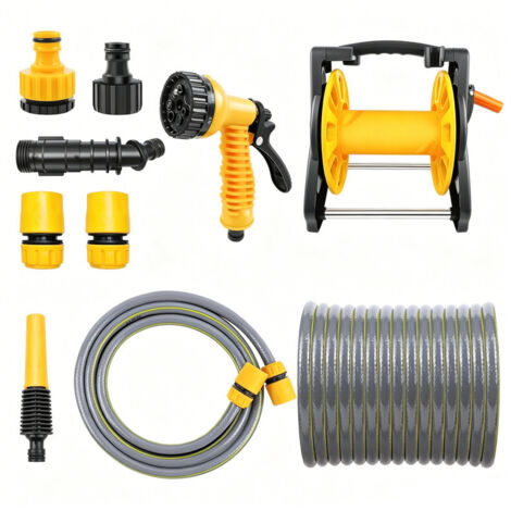 Enrouleur de tuyau d'arrosage 30M sur pied, moulinet robuste avec buse, 7 modèles de jet et raccords inclus (1/5)