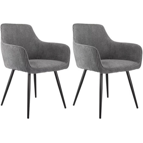 Lot de 2 fauteuils avec accoudoirs, assise rembourrée en tissu côtelé, chaise de cuisine et de salon, design ergonomique, structure stable, couleur grise, dimensions 85 × 43 × 40 cm (1/5)