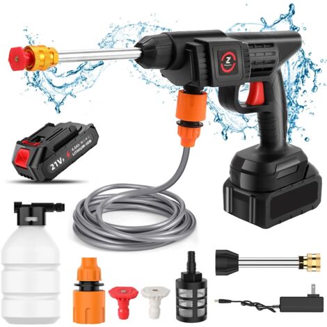 21V Cordless High-Pressure Water Gun 50BAR Wireless Foam Producer 50BAR Car Washer Gun for Auto Home Garden Machine Tool, avec 1 batterie (1/5)