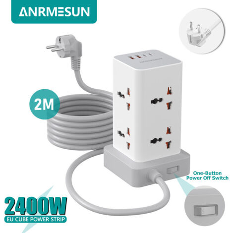 Multiprise UE avec protection surtension – 2 ports USB + 2 ports Type-C PD 20W, charge rapide, rallonge universelle multi-prises (1/5)