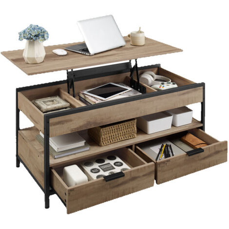 Table basse relevable pour salon – Table de café réglable en hauteur, avec tiroirs et rangement ouvert, 50 × 100 × (48–63) cm (1/5)