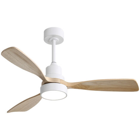 Ventilateur de plafond moderne 48 pouces à 3 pales en bois massif – Lumière LED, moteur DC, 6 vitesses avec télécommande (1/5)