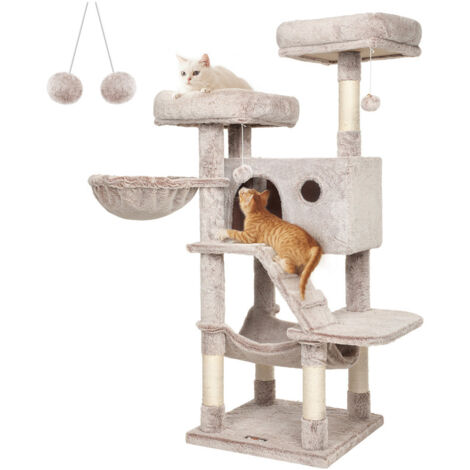 Grand arbre à chat 135 cm – Avec revêtement doux, idéal pour grands chats (1/5)