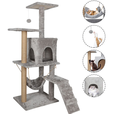 Arbre à chat multi-niveaux 126 cm – Tour d’escalade avec griffoirs, perchoirs, niche, hamac et balle suspendue (1/5)