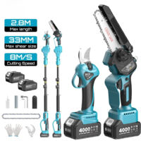 Poteau télescopique sans balais 3 en 1, ciseaux à branches hautes, tronçonneuse électrique, outils de taille de jardin pour Makita, broche de batterie 18V, Avec 2×Batterie 4.0Ah