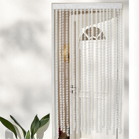 AUTRUCKER Séparateur de pièce à franges shaggy 1 x 2 m, rideau à fils, panneau de porte à franges pour salon et chambre à coucher (blanc)