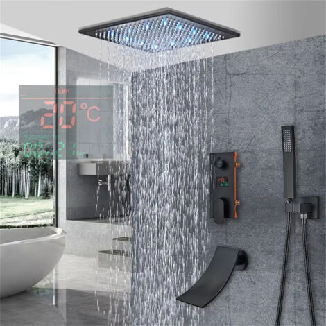 Ensemble de douche moderne de 40 cm de large, affichage thermostatique à LED, ensemble de douche de salle de bain à montage mural(40cm）