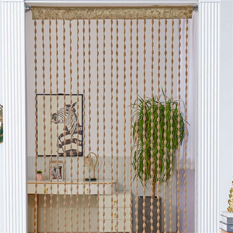 AUTRUCKER Rideau de porte perlé, décoration d'intérieur, rideau séparateur de pièce à pompons (100 cm x 200 cm, marron)