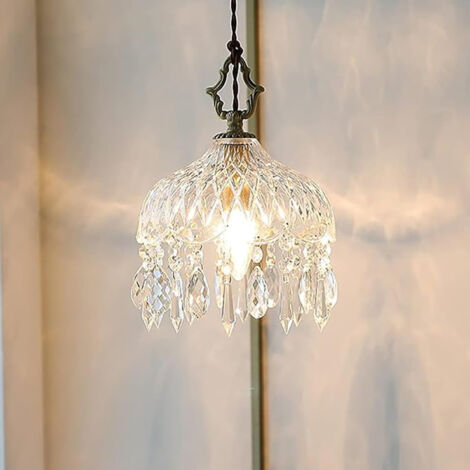 AUTRUCKER Lustre suspendu à une lumière, style vintage, en cristal et laiton américain,idéal pour îlot de cuisine,chambre,salle à manger -lumière chaude-20x27CM