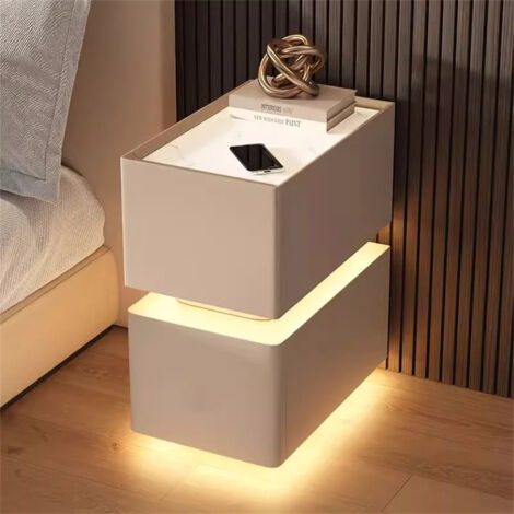 AUTRUCKER Table de chevet connectée avec capteur de lumière et éclairage tricolore, table de chevet à capteur (kaki) 25 x 40 x 48 cm (1/5)