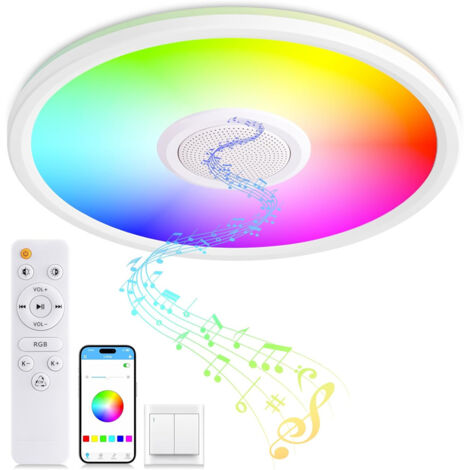 AUTRUCKER Plafonnier intelligent avec télécommande et haut-parleur Bluetooth, contrôle Bluetooth Tuya RGB,dimmable,lumière d'ambiance, adapté à la salle de bain (1/5)