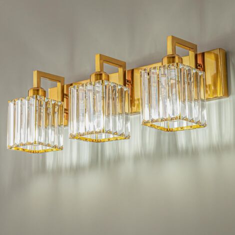 AUTRUCKER Applique murale minimaliste moderne en cristal, lampe de salle de bain, éclairage miroir simple, à trois têtes, dorée (ampoule non incluse) E27