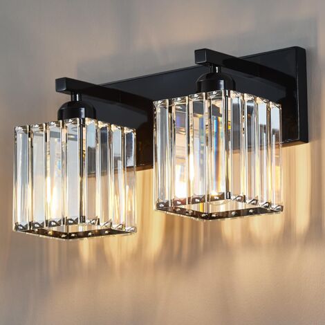 AUTRUCKER Applique murale moderne pour salle de bain, luminaire minimaliste pour miroir, applique en cristal à double culot, noire (ampoule non incluse) E27