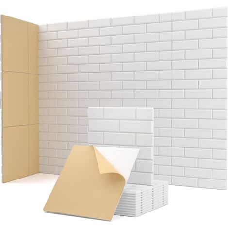 Lot de 12 panneaux acoustiques haute densité absorbant le son, panneaux d'isolation phonique auto-adhésifs, motif brique, 30x30x1 cm, blanc