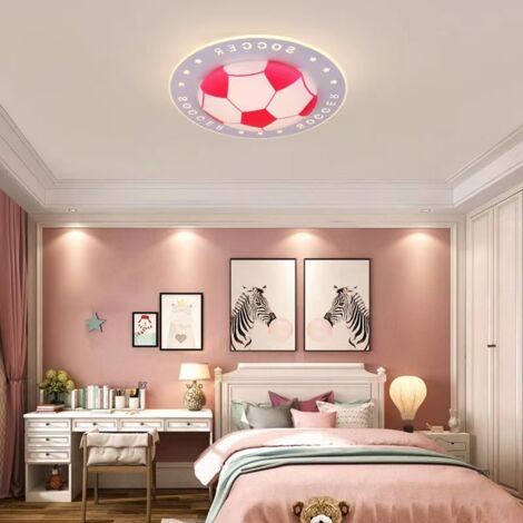 AUTRUCKER Plafonnier décoratif moderne à motif de ballon de football, plafonnier LED créatif, style dessin animé, rose et blanc, 42 cm, lumière chaude