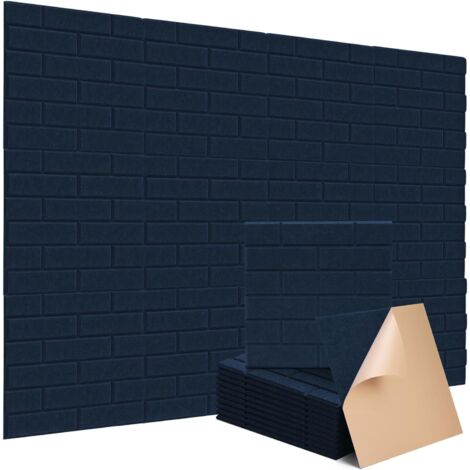 AUTRUCKER 12 panneaux d'isolation acoustique auto-adhésifs en forme de brique, avec des panneaux absorbants acoustiques en fibre de polyester à dos adhésif, 30x30 cm, bleu foncé