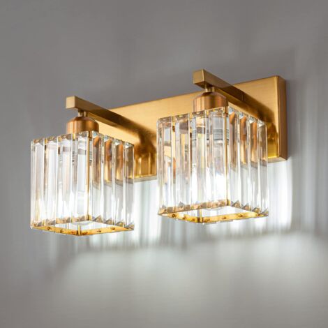 AUTRUCKER Applique murale moderne en cristal, applique pour salle de bain, éclairage de miroir style industriel, double culot, doré (ampoule non incluse) E27