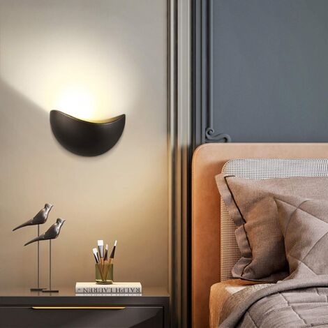 AUTRUCKER Applique murale semi-circulaire minimaliste et moderne, veilleuse pour salon/couloir, luminaire d'intérieur, noir, 3000K, 5W, 220V (1/5)