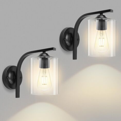 AUTRUCKER Applique murale moderne pour salle de bain (2 pièces), luminaire LED, abat-jour en verre transparent, ampoule non incluse, 85-265 V, culot E27