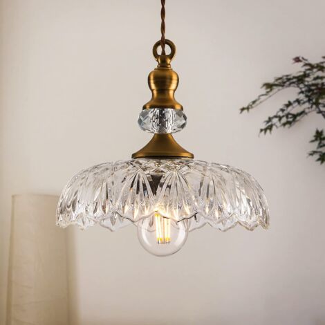 AUTRUCKER Lustre en verre dentelle de style ancien, lustre en cristal taillé, lustre minimaliste nordique, doré, ampoule non incluse, 220V, douille E27 (1/5)