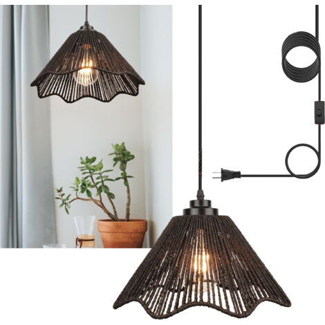 AUTRUCKER Lustre rétro à intensité variable, lustre décoratif tissé à la main, style bohème, ampoule non incluse, prise européenne (1/5)