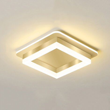AUTRUCKER Plafonnier LED moderne pour couloir, plafonnier encastré LED haute luminosité, carré, doré, trois niveaux de gradation