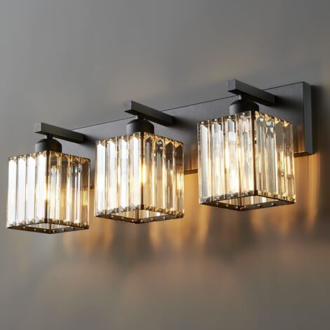 AUTRUCKER Applique murale moderne en cristal, éclairage miroir, éclairage miroir de salle de bain, à trois têtes, noire (ampoule non incluse) E27