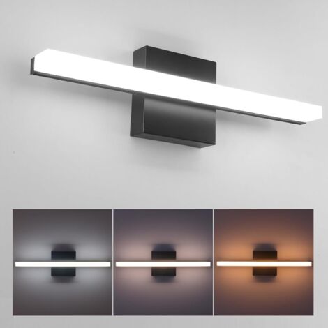 AUTRUCKER Applique murale pour meuble-lavabo de salle de bain, applique murale LED pour meuble-lavabo, noire, 40 cm, 9 W, lumière tricolore.