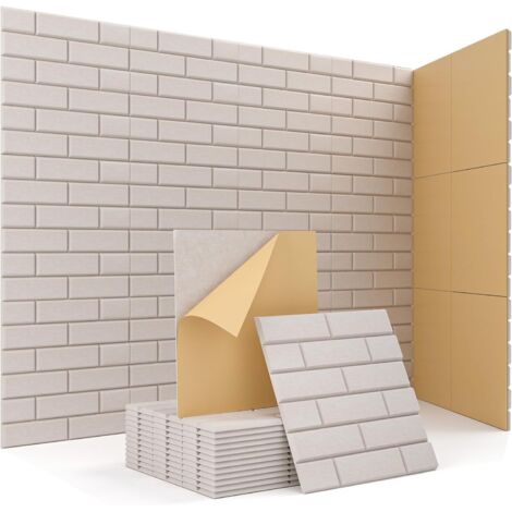 AUTRUCKER 12 panneaux d'absorption acoustique auto-adhésifs, panneaux d'isolation acoustique en forme de brique, avec support adhésif, 30x30 cm, beige