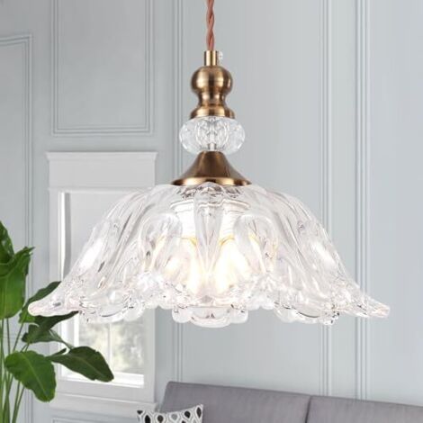 AUTRUCKER Lustre en verre rétro moderne, lustre minimaliste réglable, lustre de plafond en verre, motif trompette, ampoule non incluse, 220 V, E27