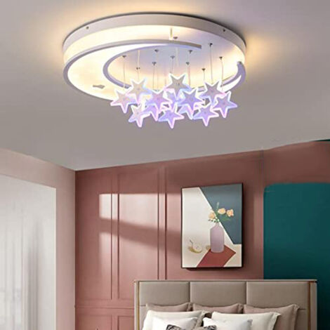 AUTRUCKER Plafonnier moderne pour chambre d'enfant, à intensité variable, motif étoiles et lune en acrylique, lumière tricolore (sans télécommande), 40 cm, 220V