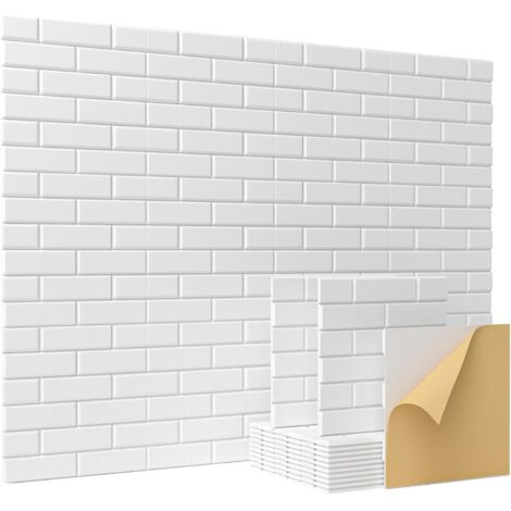 AUTRUCKER 12 panneaux d'isolation acoustique auto-adhésifs, panneaux absorbants acoustiques en forme de brique avec support adhésif, 30x30 cm, blancs