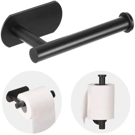 AUTRUCKER Dérouleur de papier toilette autocollant, sans perforation, support de rangement pour essuie-tout en acier inoxydable, noir, 16 cm