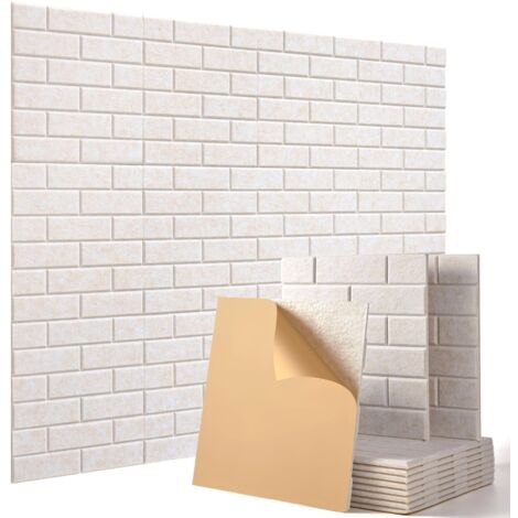 Lot de 12 panneaux isolants acoustiques en mousse autocollante, motif brique, 30 x 30 x 1 cm, couleur camel