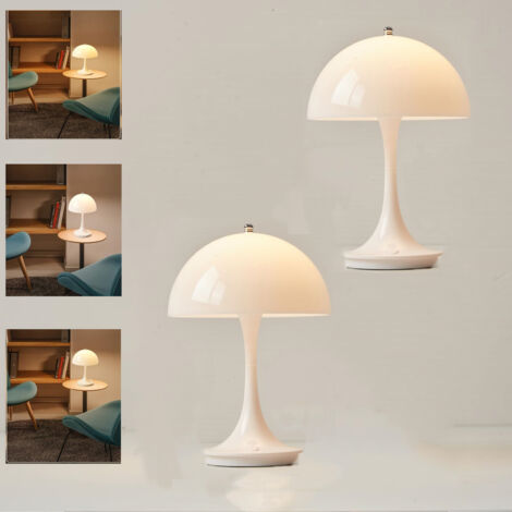 Lampe de table sans fil, lampe de table champignon, lampe de table rechargeable à intensité variable sur 3 niveaux, lampe de chevet (blanc-2 pièces)