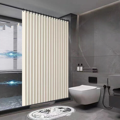 Rideau de douche magnétique pliable 220 x 200 cm, rideau de douche en lin avec crochets, résistant aux moisissures et aux éclaboussures,  beige