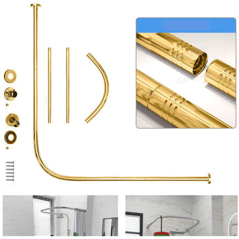 Tringle à rideau de douche extensible en acier inoxydable, en forme de L, perforée, pour salles de bain et magasins de vêtements (doré, 108-138 cm)
