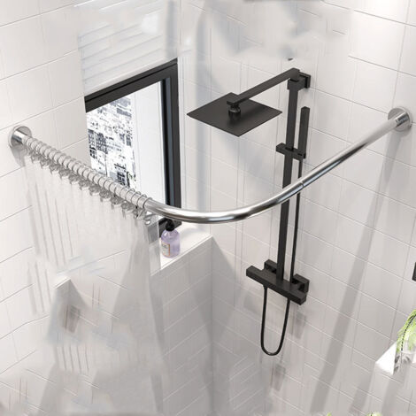 Tringle à rideau de douche en L, réglable d'angle [68-98 cm] × [68-98 cm], support de rideau de douche, pour baignoire, perçage requis, argent