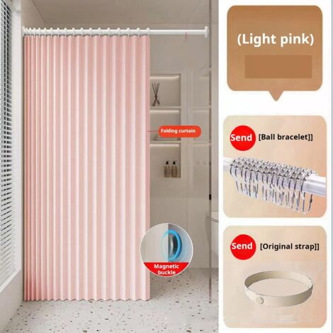 Rideau de douche magnétique rose, lavable en lin, fermeture rapide, pour baignoire ou douche (100 x 200 cm)