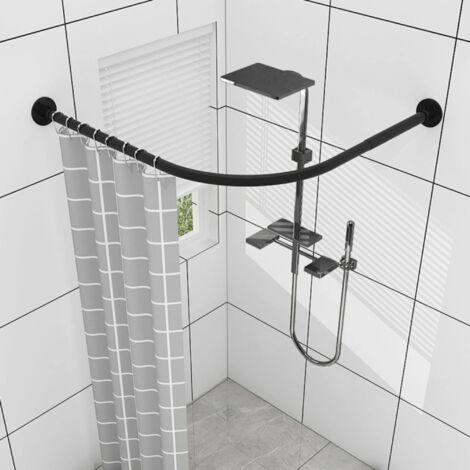 Tringle à rideau de douche en L, tringle à rideau de douche d'angle réglable en L, pour baignoires, 68-98 x 68-98 cm, installation par perçage (noir)